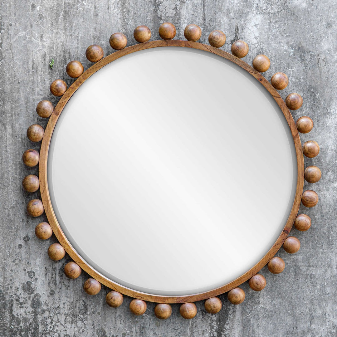 Uttermost Cyra Wood Beaded Round Mirror-Uttermost-UTTM-08176-Mirrors-4-France and Son