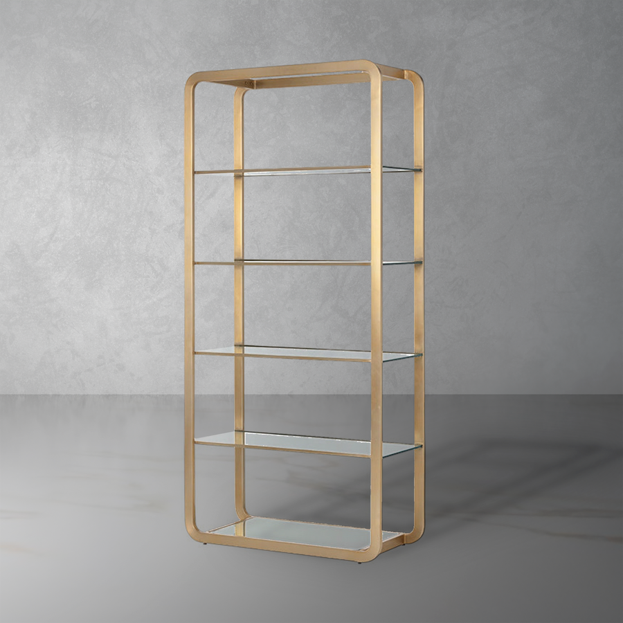 Ambretta Bookcase - Large - Gold / Clear-Sunpan-STOCKR-SUNPAN-107074-Bookcases & Cabinets-1-France and Son