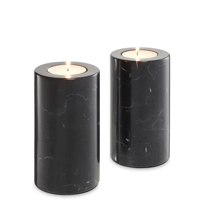 Tealight Holder Tobor set of 2-Eichholtz-EICHHOLTZ-112684-Candle HoldersM-Black marble-4-France and Son