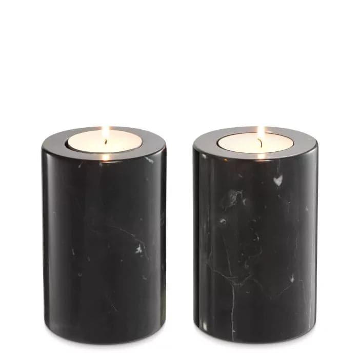 Tealight Holder Tobor set of 2-Eichholtz-EICHHOLTZ-112686-Candle HoldersS-Black marble-9-France and Son