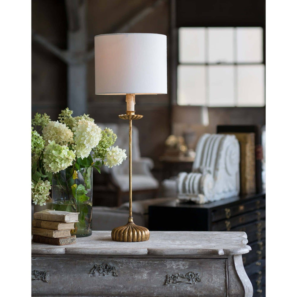Clove Stem Buffet Table Lamp With Natural Linen Shade-Regina Andrew Design-RAD-13-1171-Table Lamps-2-France and Son