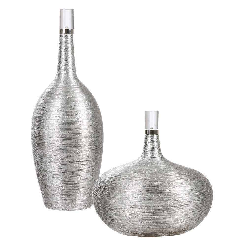 Uttermost Gatsby Silver Ribbed Bottles, S/2-Uttermost-UTTM-17883-Decorative Objects-2-France and Son