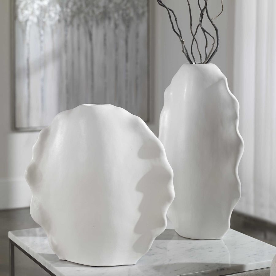 Uttermost Ruffled Feathers Modern White/Blue Vases, S/2-Uttermost-UTTM-17963-Decorative ObjectsWhite-1-France and Son
