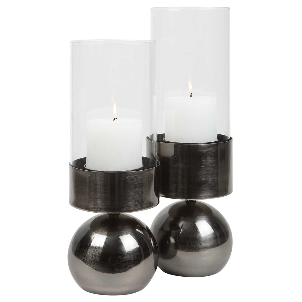 Tilston Gunmetal Candleholders - Set/2-Cyan Design-UTTM-18050-Decorative Objects-2-France and Son