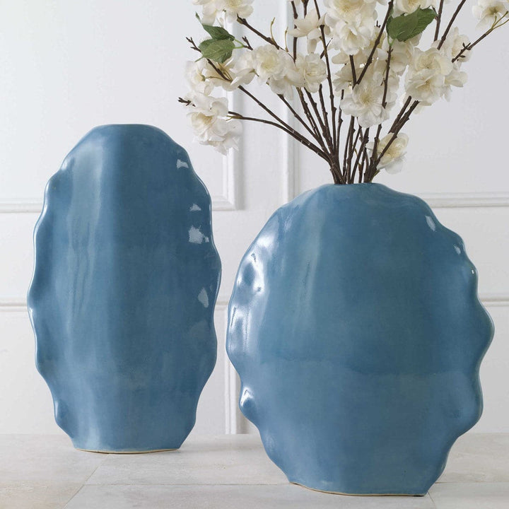 Uttermost Ruffled Feathers Modern White/Blue Vases, S/2-Uttermost-UTTM-17963-Decorative ObjectsWhite-6-France and Son