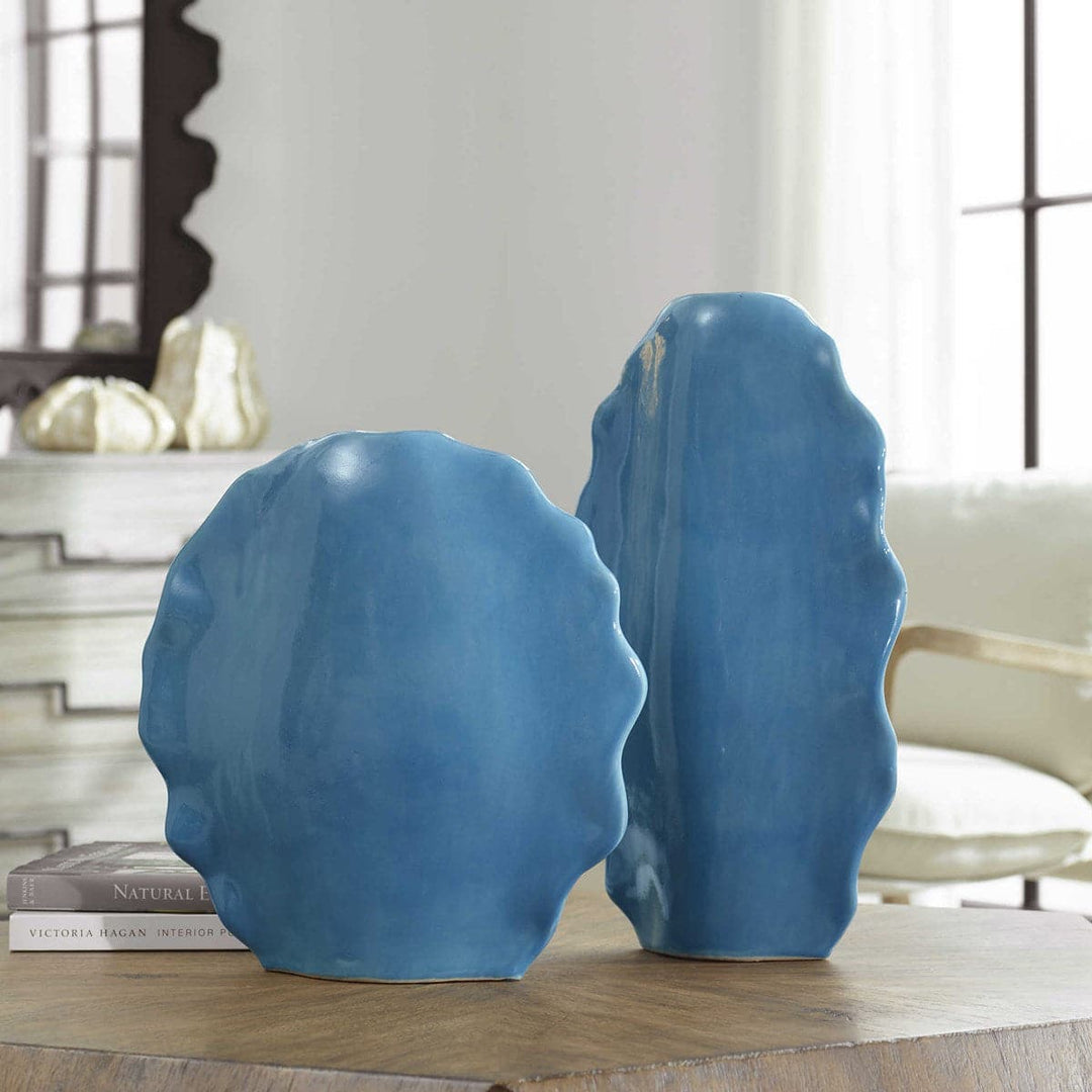 Uttermost Ruffled Feathers Modern White/Blue Vases, S/2-Uttermost-UTTM-18051-Decorative ObjectsBlue-7-France and Son