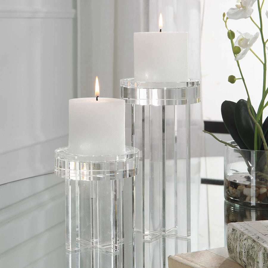 Crystal Pillar Candleholders - Set/2-Uttermost-UTTM-18054-Decorative Objects-1-France and Son