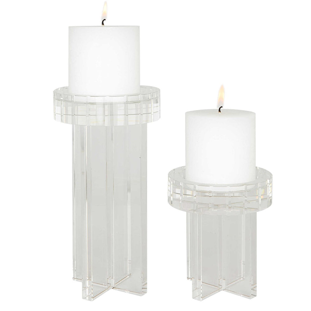 Crystal Pillar Candleholders - Set/2-Uttermost-UTTM-18054-Decorative Objects-2-France and Son