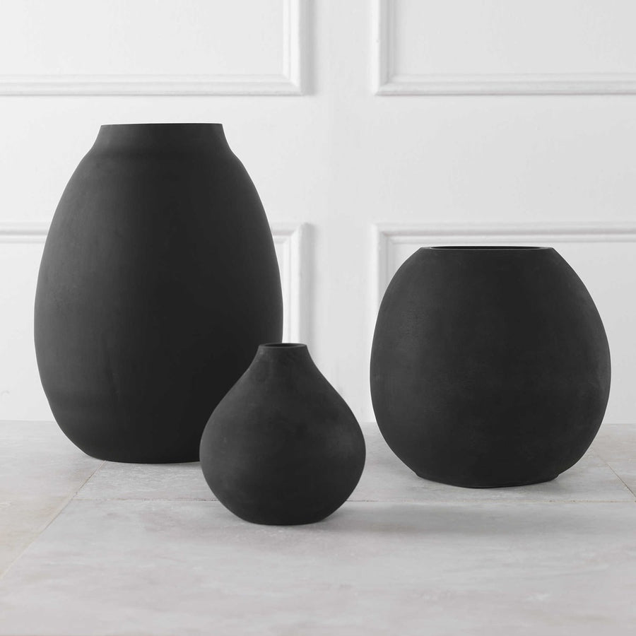 Hearth Matte Black Vases, Set/3-Uttermost-UTTM-18068-Vases-1-France and Son