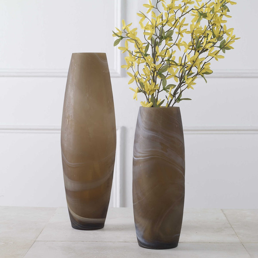 Delicate Swirl Caramel Glass Vases, Set/2-Uttermost-UTTM-18069-Vases-1-France and Son
