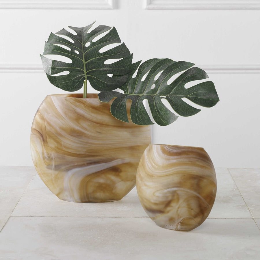 Fusion Swirled Caramel & Ivory Vases, Set/2-Uttermost-UTTM-18070-Vases-1-France and Son