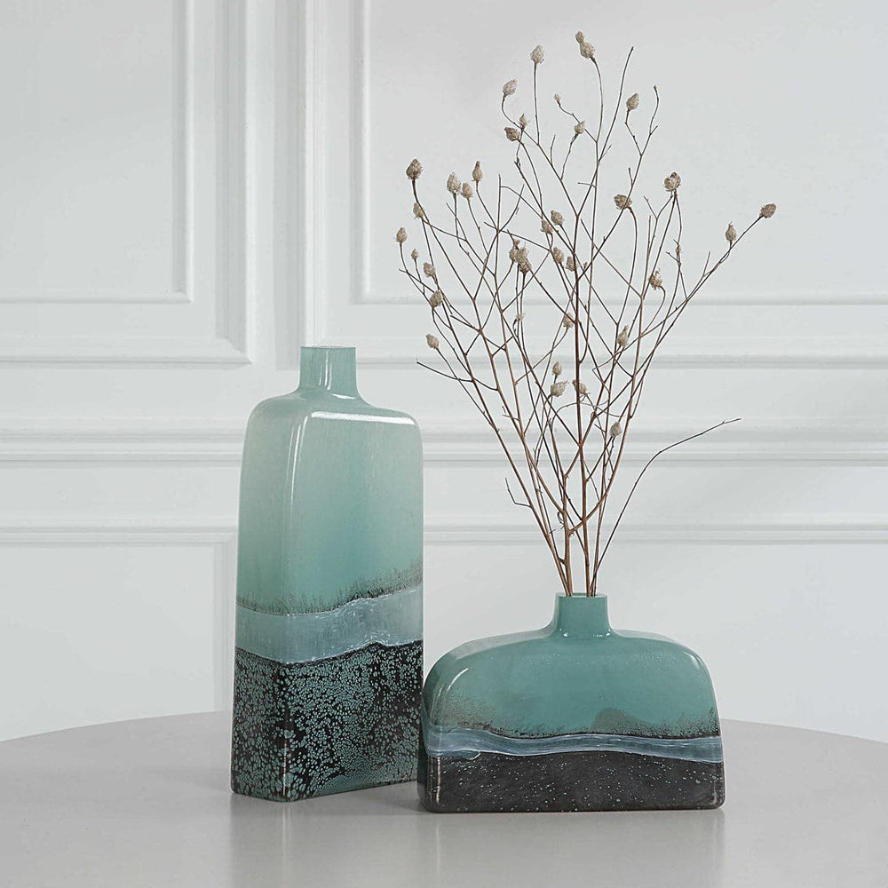 Fuze Aqua & Bronze Vases, Set Of 2-Uttermost-UTTM-18096-Vases-2-France and Son