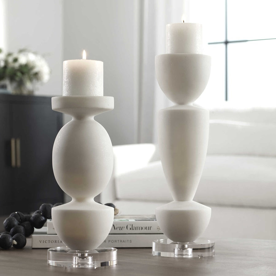 Uttermost Lido White Stone Candleholders, Set/2-Uttermost-UTTM-18101-Candle Holders-1-France and Son