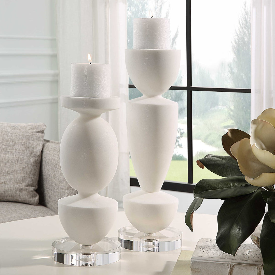 Uttermost Lido White Stone Candleholders, Set/2-Uttermost-UTTM-18101-Candle Holders-3-France and Son