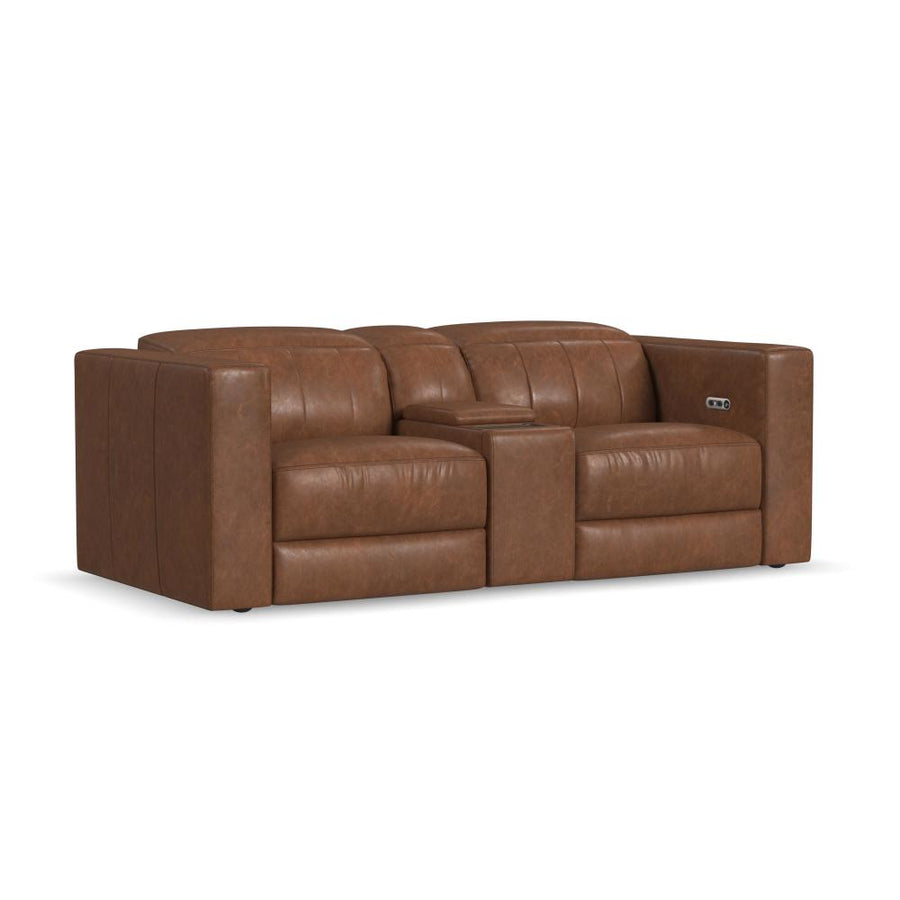 Austin Leather Power Reclining Loveseat with Console and Power Headrests in Chestnut-Flexsteel-Flexsteel-1870-64PH-Sofas-1-France and Son