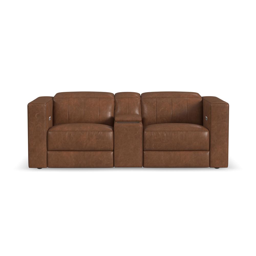 Austin Leather Power Reclining Loveseat with Console and Power Headrests in Chestnut-Flexsteel-Flexsteel-1870-64PH-Sofas-2-France and Son