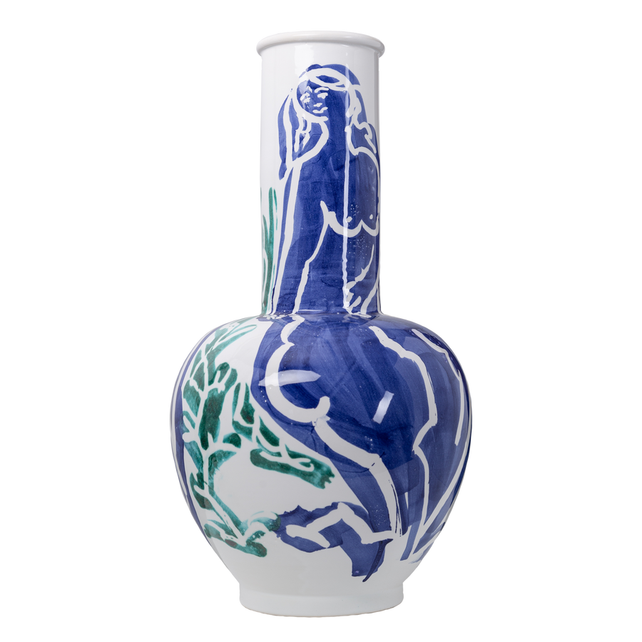 Pablo Large White Vase w/ Blue & Green-ABIGAILS-ABIGAILS-210001-Vases-1-France and Son