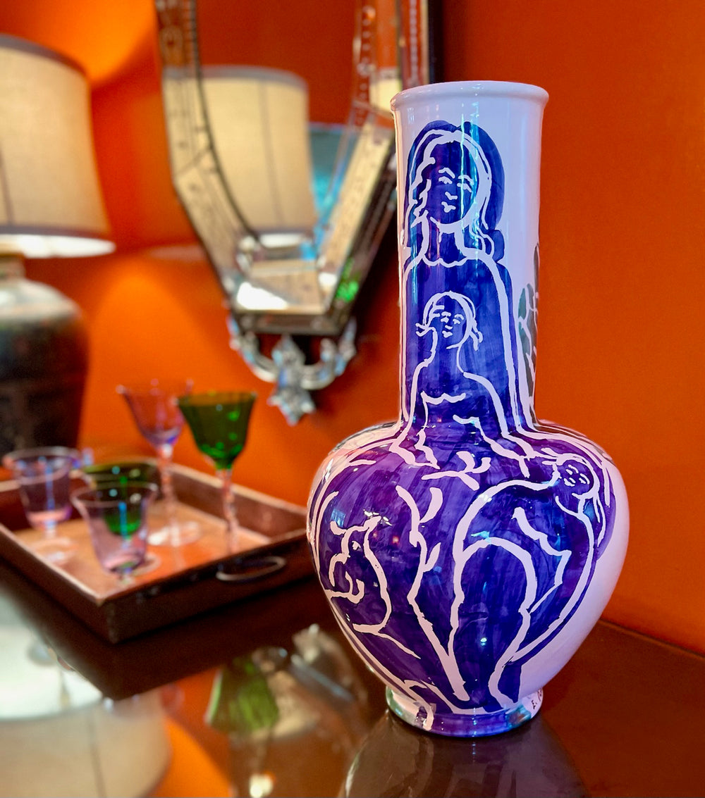 Pablo Large White Vase w/ Blue & Green-ABIGAILS-ABIGAILS-210001-Vases-2-France and Son