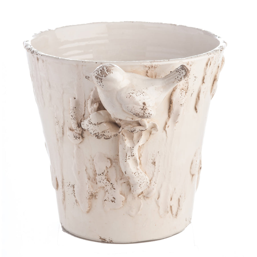White Ceramic Cachepot with Bird-ABIGAILS-ABIGAILS-260119-Planters-1-France and Son