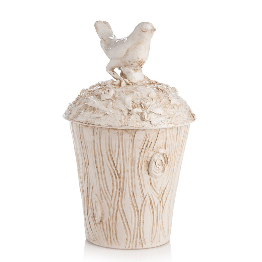 White Ceramic Planter with Bird on Lid-ABIGAILS-ABIGAILS-260130-Planters-1-France and Son