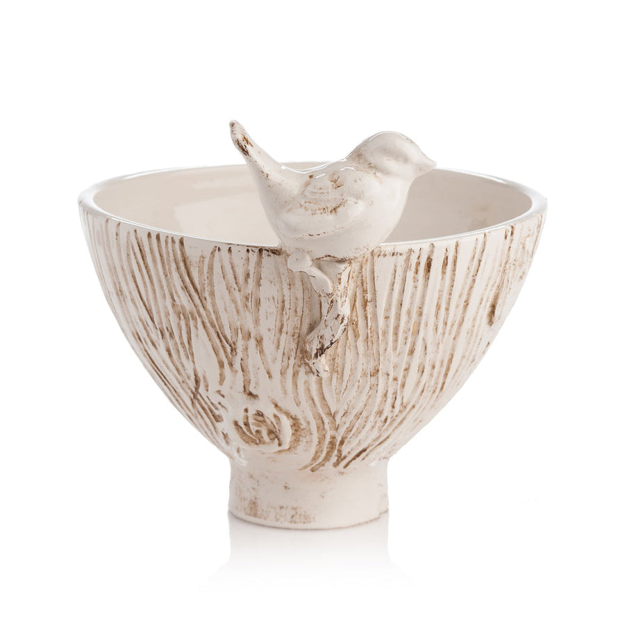White Ceramic Bowl with Bird-ABIGAILS-ABIGAILS-260131-Planters-1-France and Son