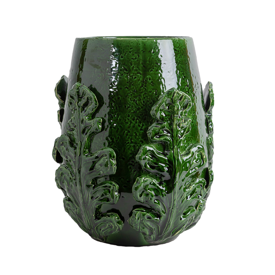 Greco Short Vase, Green Leaves-ABIGAILS-ABIGAILS-260284-Vases-1-France and Son
