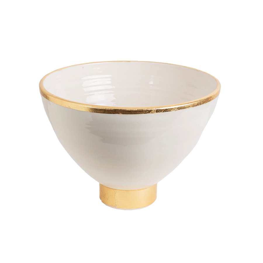White Footed Bowl w/ Matte Gold - Small-ABIGAILS-ABIGAILS-260286-Decorative Objects-1-France and Son