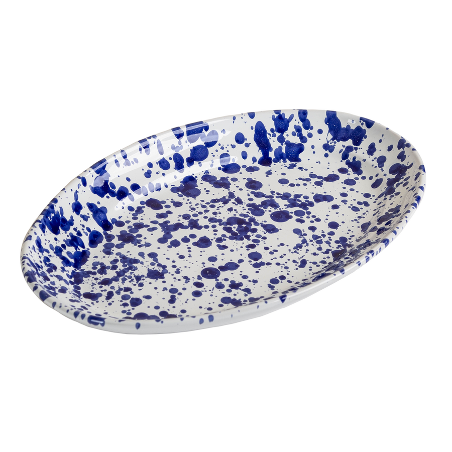 Taverna Speckled Oval Platter, Blue/White - Turquoise/White - Yellow/White-ABIGAILS-ABIGAILS-264039-TraysBlue/White-1-France and Son