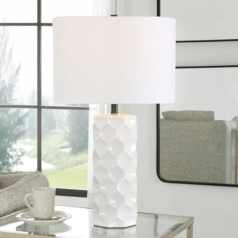 Honeycomb White Table Lamp-Uttermost-UTTM-30181-1-Table Lamps-1-France and Son