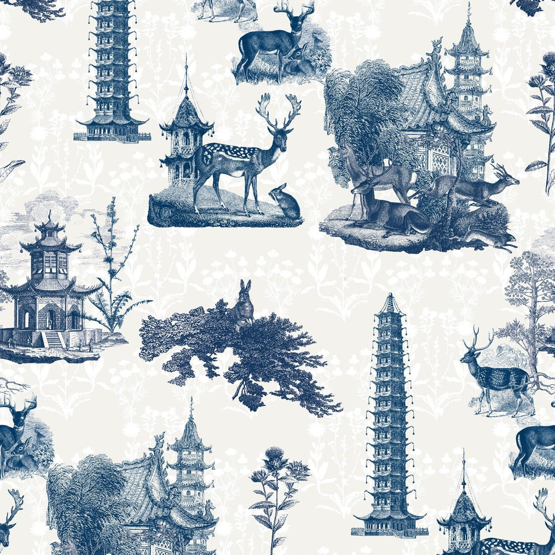 Pagoda Toile Wallpaper-Mitchell Black-MITCHB-WC350-1-PM-10-Wall DecorPatterns Moon-Premium Matte Paper-1-France and Son