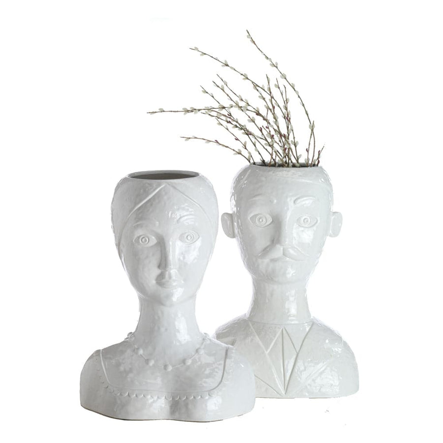 Vase - Female Head - White Glazed Ceramic-ABIGAILS-ABIGAILS-403400-VasesMale-1-France and Son