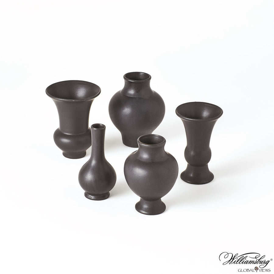 S/5 Mini Chinoise Vases-Global Views-GVSA-4.80150-VasesMatte Black-1-France and Son