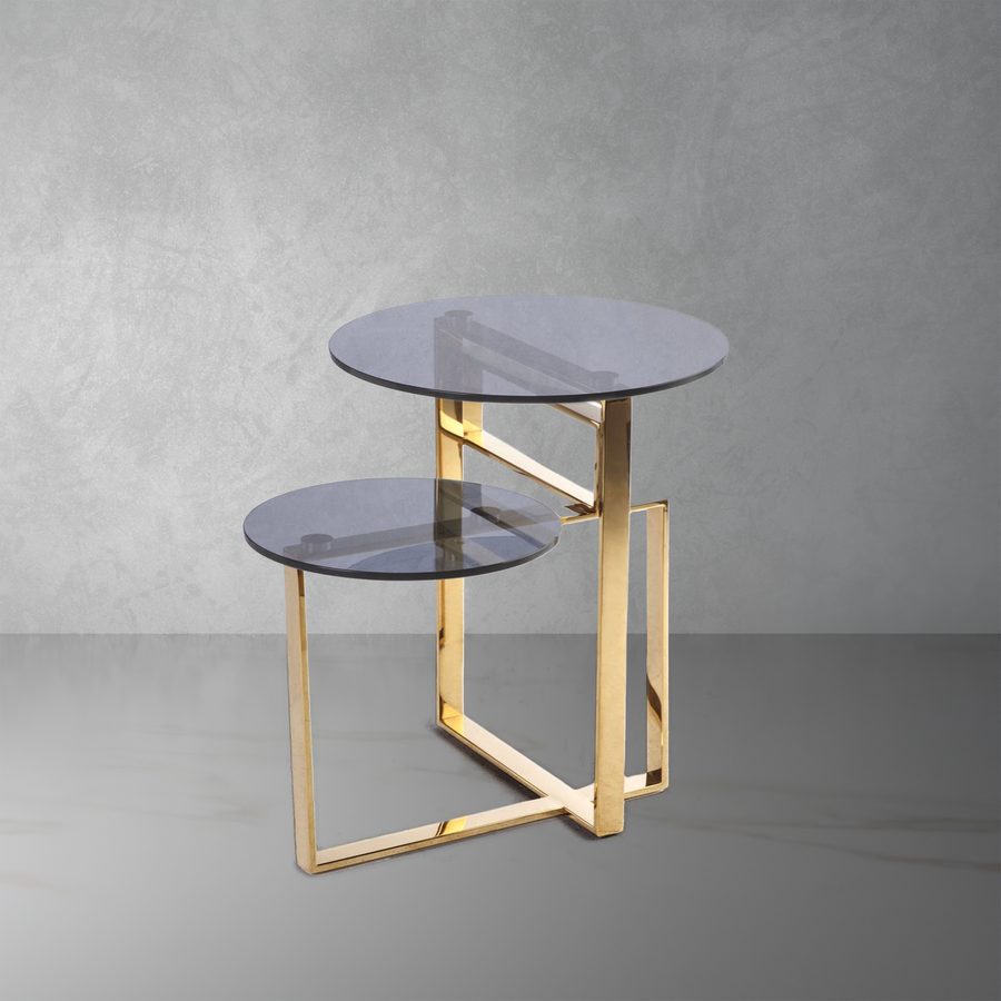 Modern Bertt Side Table - Gold/Smoke-France & Son-FWT298SGREYGOLD-Side Tables-1-France and Son