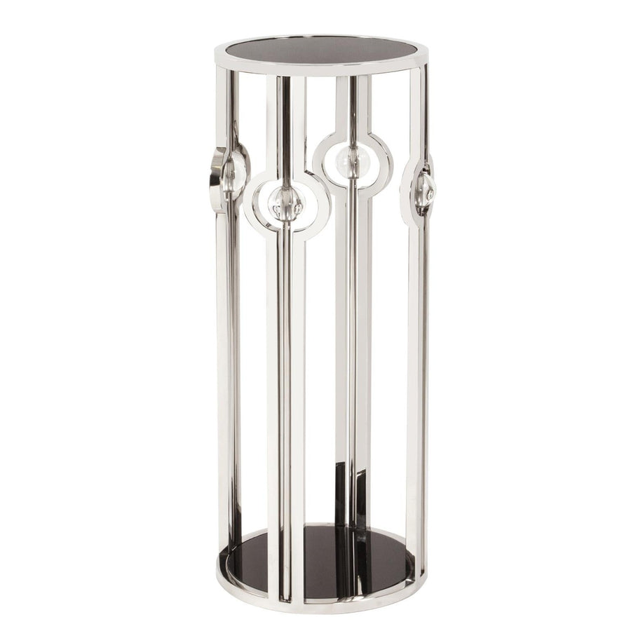 Stainless Steel Pedestal with Black Tempered Glass and Acrylic Ball Details, Large-The Howard Elliott Collection-HOWARD-48016-Side Tables-1-France and Son