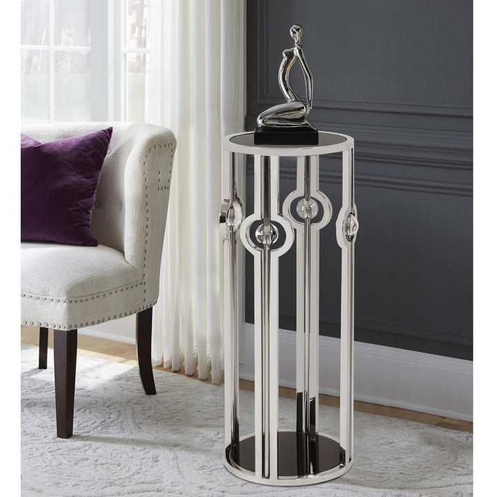 Stainless Steel Pedestal with Black Tempered Glass and Acrylic Ball Details, Large-The Howard Elliott Collection-HOWARD-48016-Side Tables-5-France and Son