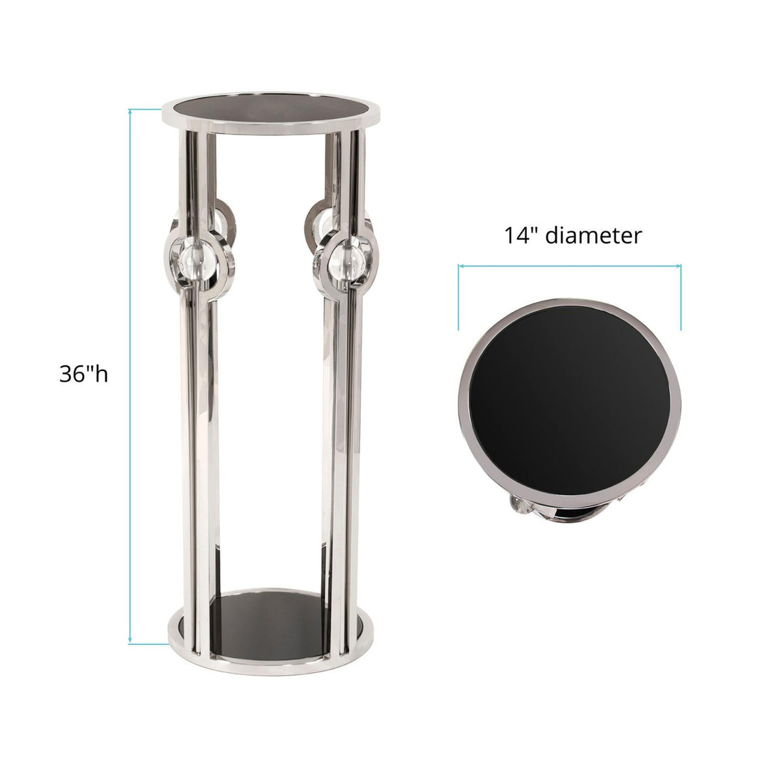 Stainless Steel Pedestal with Black Tempered Glass and Acrylic Ball Details, Large-The Howard Elliott Collection-HOWARD-48016-Side Tables-6-France and Son