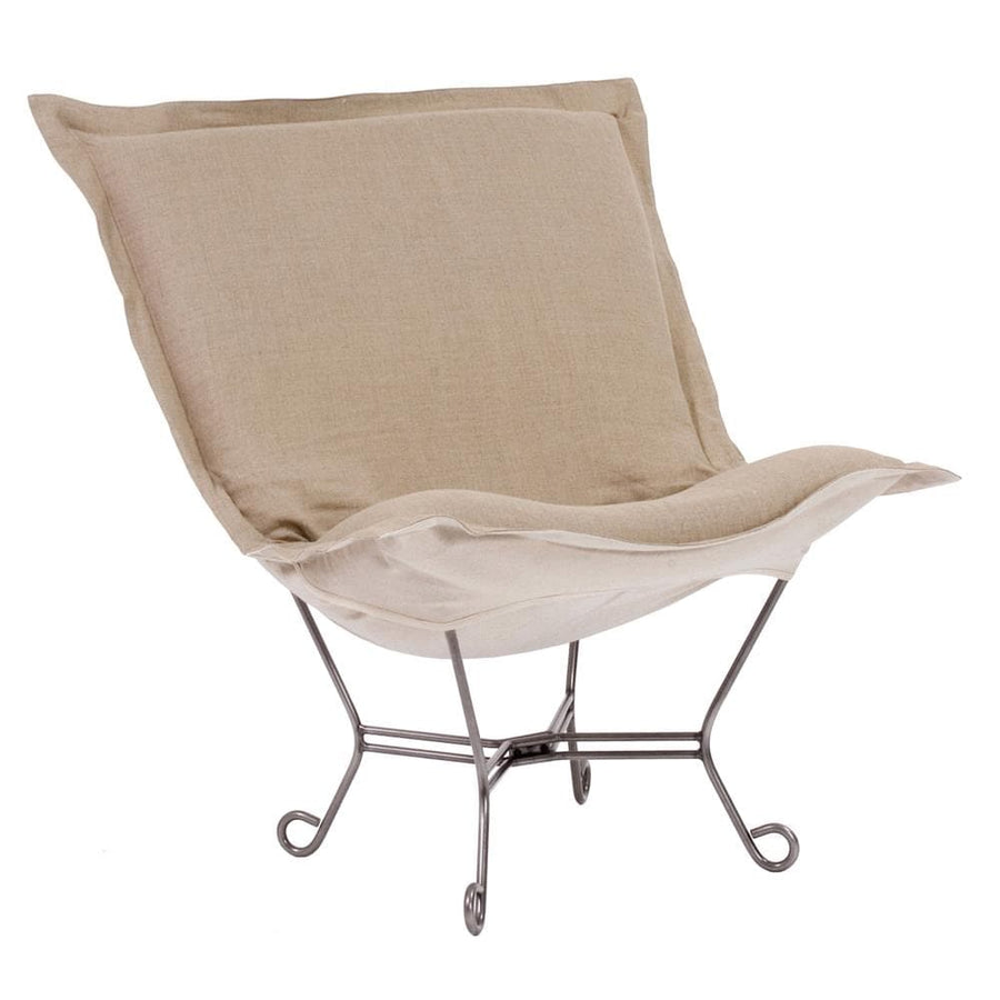Scroll Puff Chair Linen Slub Natural Titanium Frame-The Howard Elliott Collection-HOWARD-500-610-Lounge Chairs-1-France and Son
