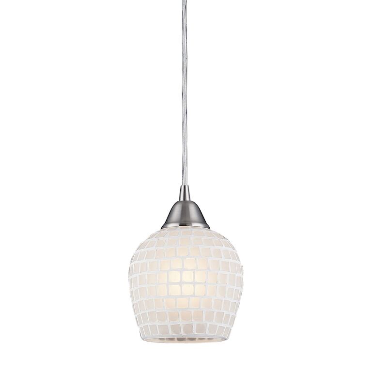 Fusion 5'' Wide 1-Light Pendant - Satin Nickel with White Mosaic-Elk Home-ELK-528-1WHT-Pendants-1-France and Son