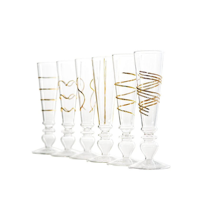 Footed Razzle Dazzle Champagne Flutes, Set of 6-ABIGAILS-ABIGAILS-710450-Decorative ObjectsWith Gold Accents-1-France and Son