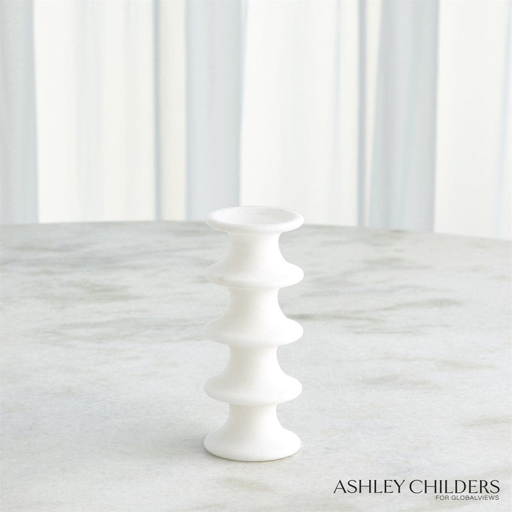 Ridge Alabaster Candlestick-Global Views-GVSA-ASH3.30064-Candle HoldersWhite-Small-9-France and Son