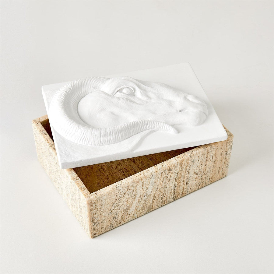 Egyptian Ram Plaster/Travertine Box-Global Views-GVSA-5174-Baskets & Boxes-1-France and Son