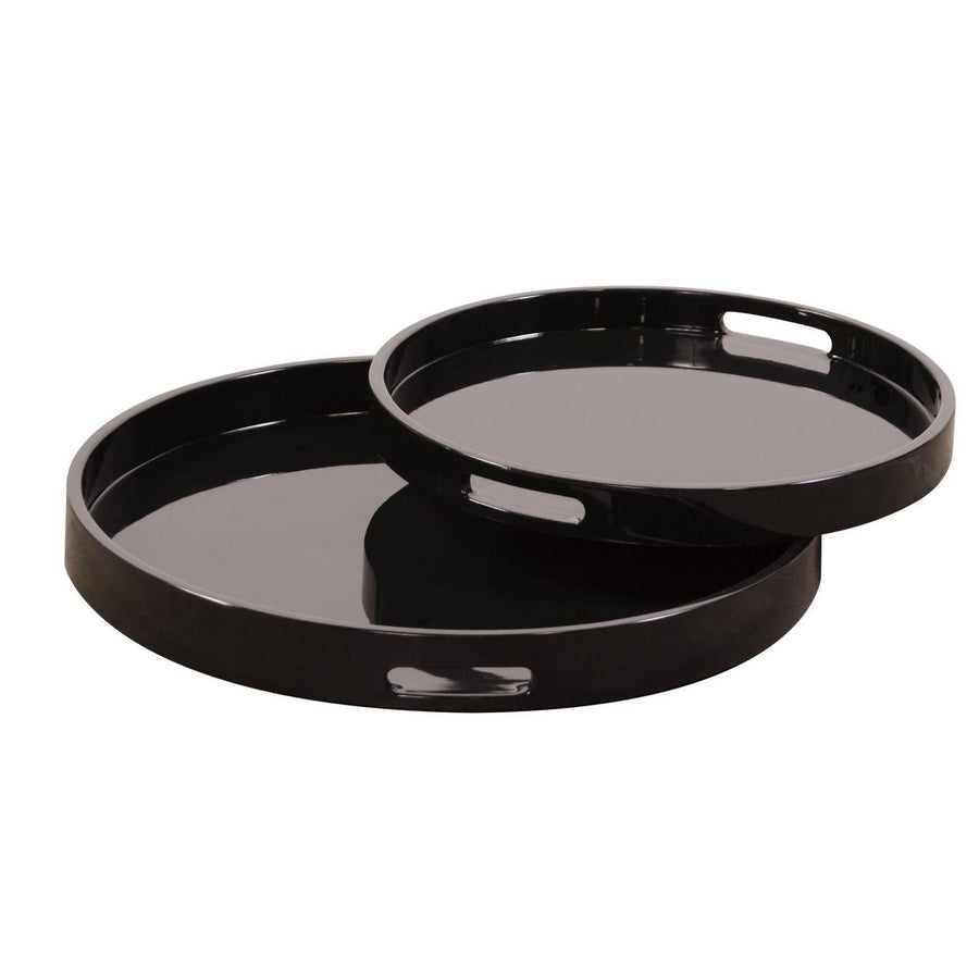 White / Black Lacquer Round Wood Tray Set-The Howard Elliott Collection-HOWARD-83026-TraysBlack-1-France and Son