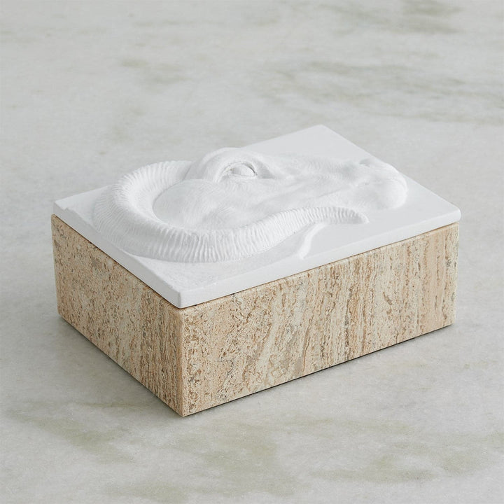 Egyptian Ram Plaster/Travertine Box-Global Views-GVSA-5174-Baskets & Boxes-3-France and Son