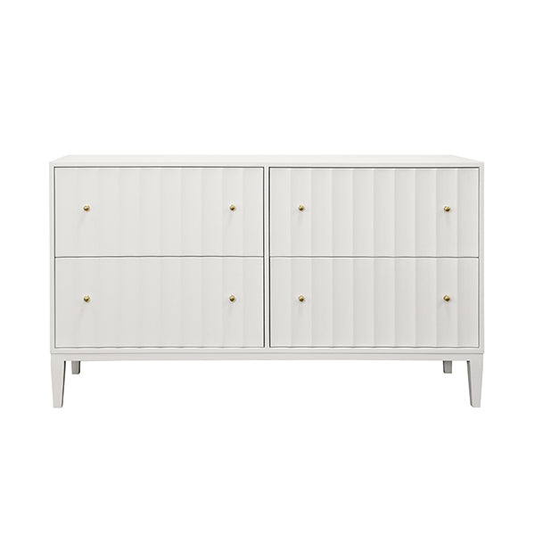 Worlds Away Angus Four Drawer Chest With Fluted Detail in Matte White Lacquer