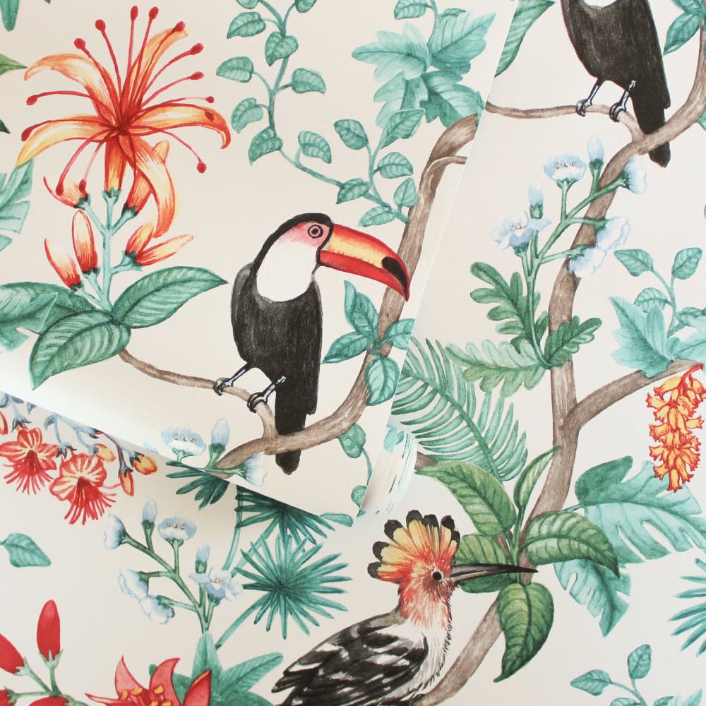 Birds of Paradise Peel And Stick Wallpaper-Tempaper & Co.-Tempaper-BP683-Wall PaperCoconut Cream-3-France and Son