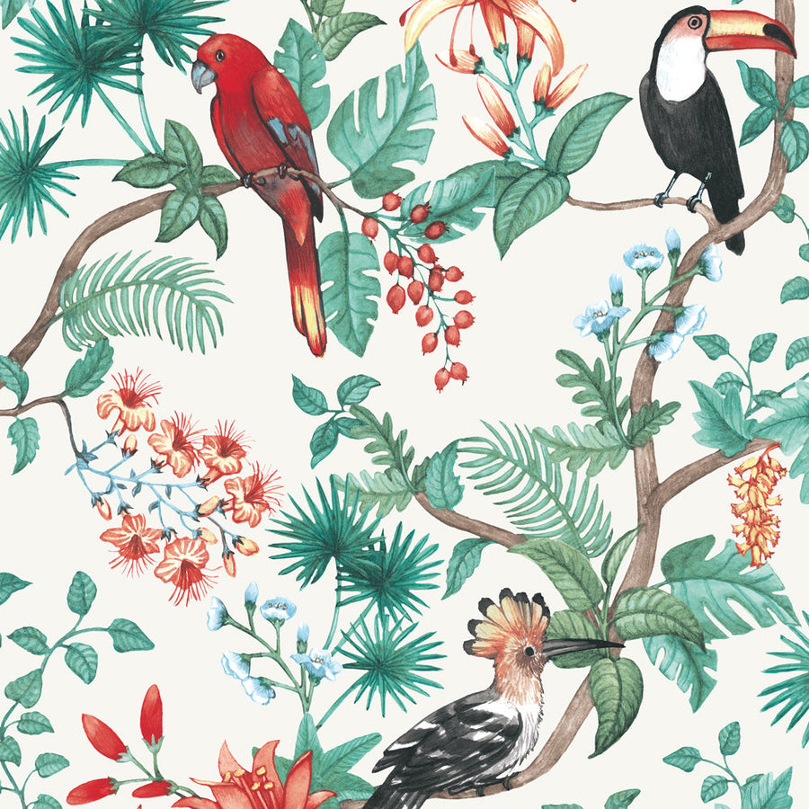 Birds of Paradise Peel And Stick Wallpaper-Tempaper & Co.-Tempaper-BP683-Wall PaperCoconut Cream-1-France and Son