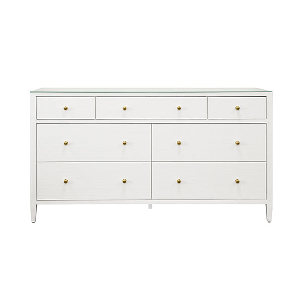 Worlds Away Carnegie Seven Drawer Chest in Textured White Linen