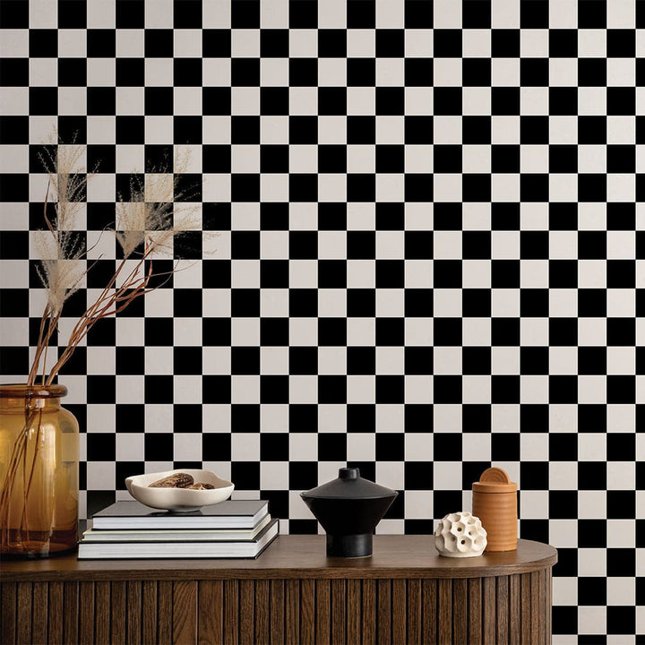 Checkmate Peel And Stick Wallpaper-Tempaper & Co.-Tempaper-CM15241-DecorBlack and White-5-France and Son