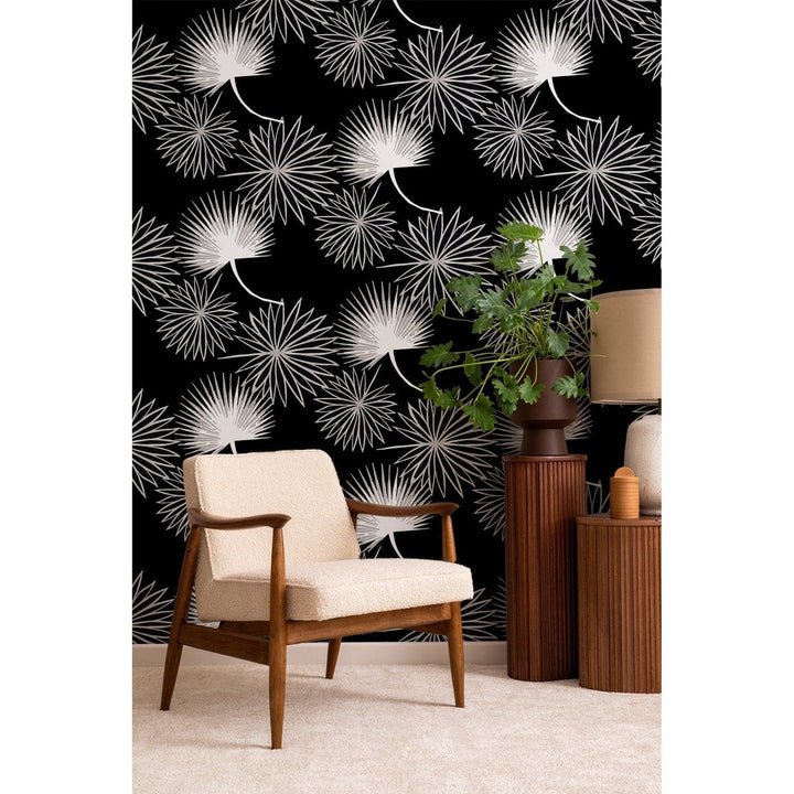 Cabbage Palm Wallpaper-Mitchell Black-MITCHB-WC-BB-CP-B-PM-10-Wall DecorPatterns Black-Premium Matte Paper-2-France and Son