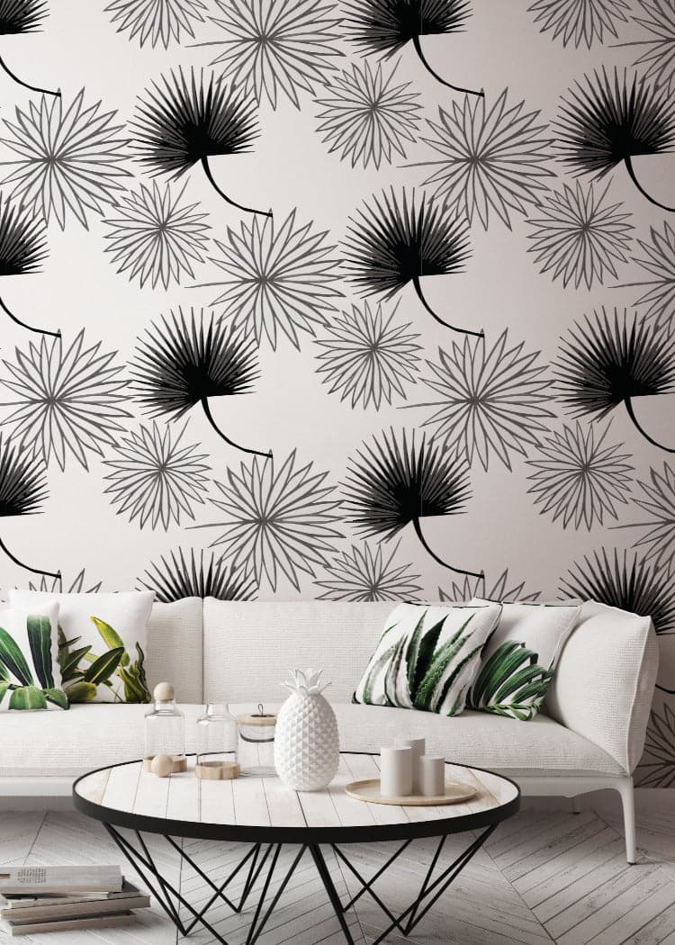 Cabbage Palm Wallpaper-Mitchell Black-MITCHB-WC-BB-CP-B-PM-10-Wall DecorPatterns Black-Premium Matte Paper-5-France and Son